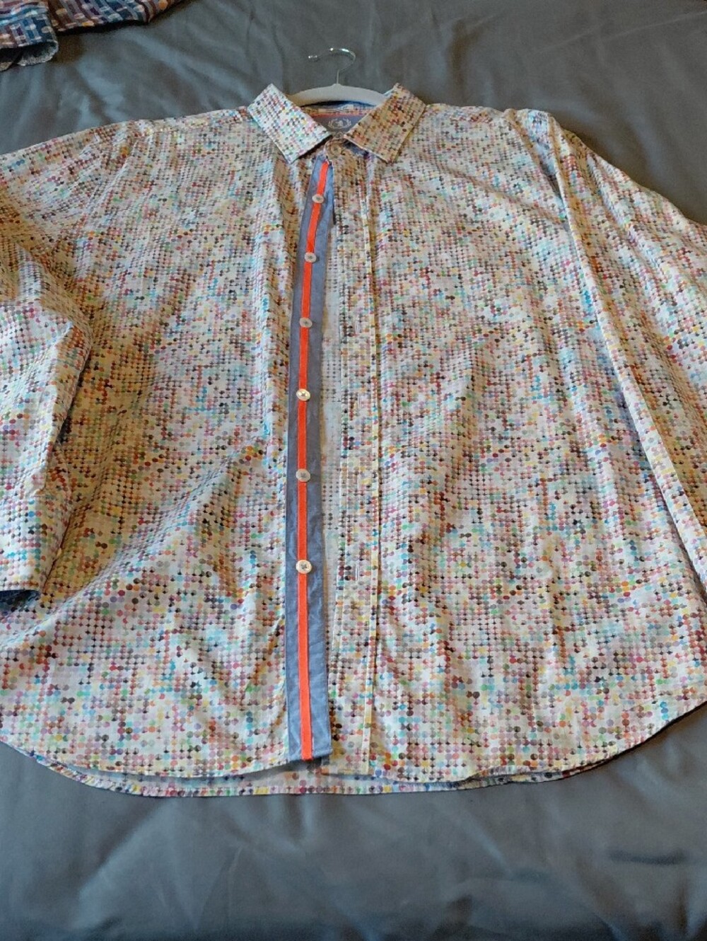 Bugatchi Multicolor Dot Pattern Shirt with Orange Trim - Picture 3 of 3
